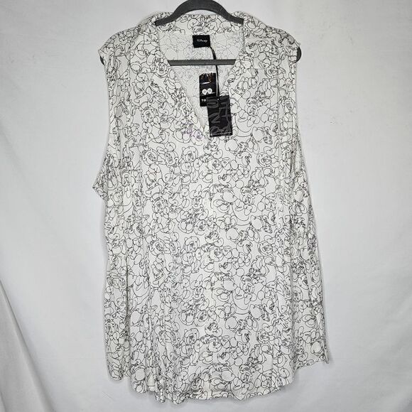 5X 28W Torrid Ivory Minnie Mouse Cartoon Blouse Sleeveless Disney Button Down co - Picture 2 of 7